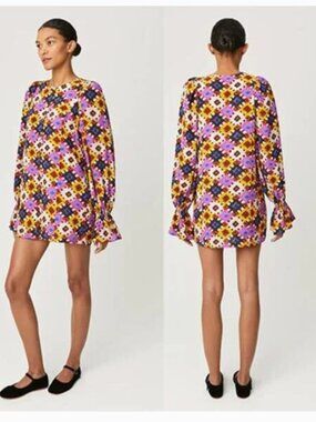 Rhode Nara Long Sleeve Printed Button Front Mini Dress Size Small